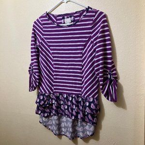 Anthropologie Postmark Fairley Purple Striped/Bird Pattern High Low Top Size XS